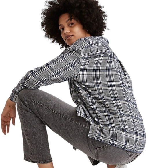 Madewell - NWT Flannel Westlake Cropped Button Down Shirt in Dubin Plaid Sz XS - Picture 3 of 10